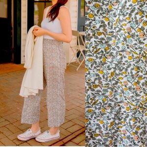 Abercrombie & Fitch Ditsy Floral Citrus Fruit Linen Wide Leg Cropped Pants Small